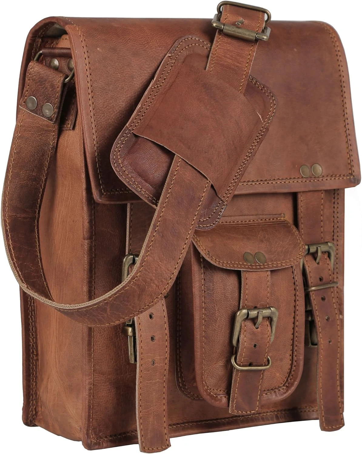 Leather crossbody bag messenger satchel tablet bag 11 inches for men and women (