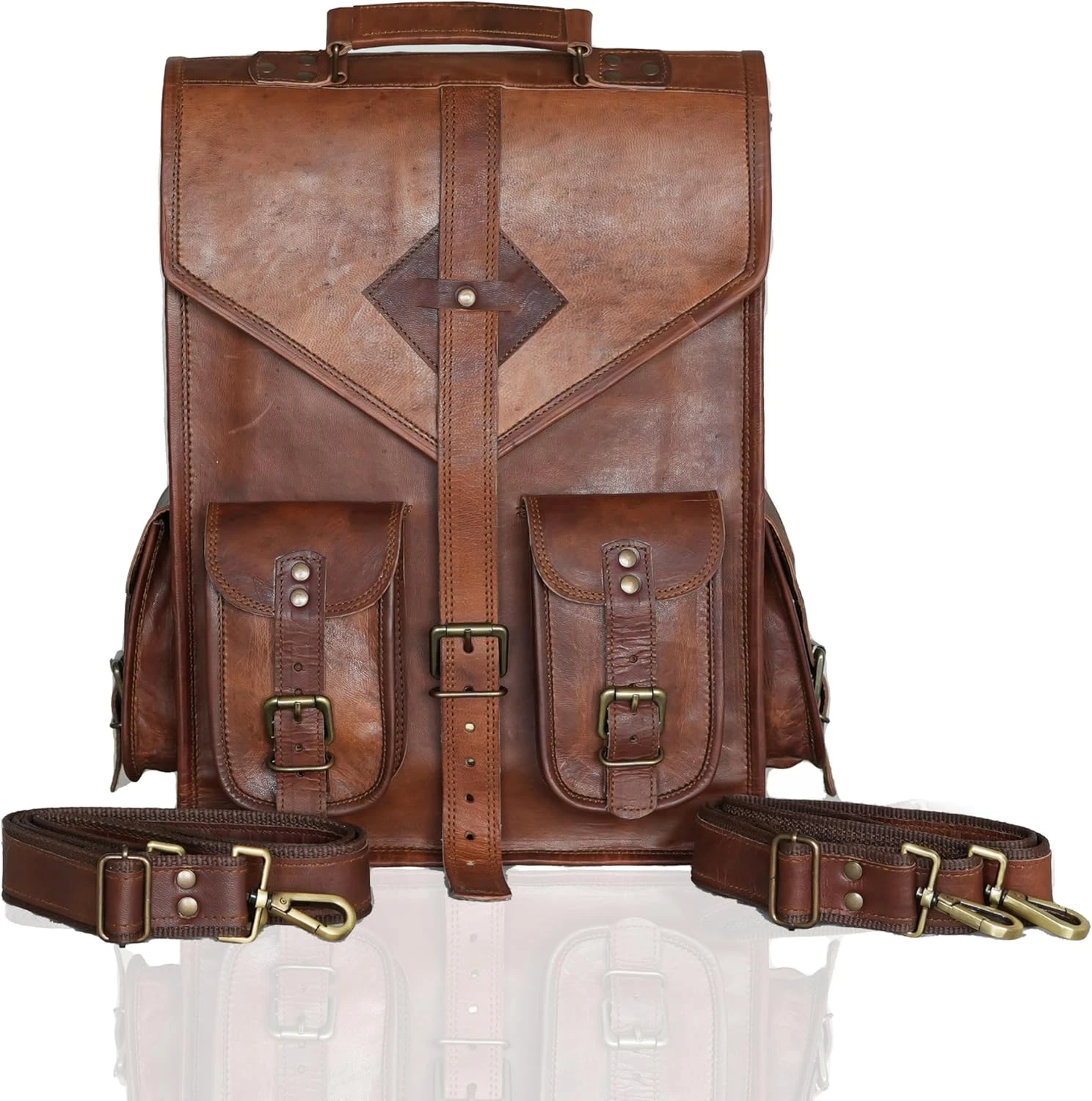 Vintage Leather Backpack & Messenger Bag - Handmade, Convertible, Stylish, Casua