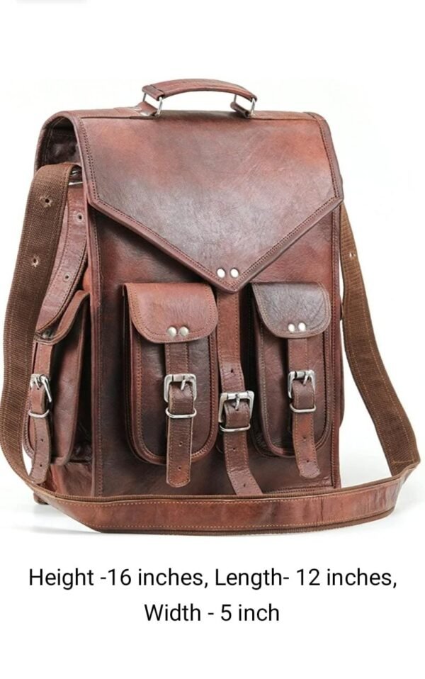 Brown Vintage Leather Backpack Laptop Messenger Bag Rucksack Sling For Men Women (11″ X 15″) - Image 2