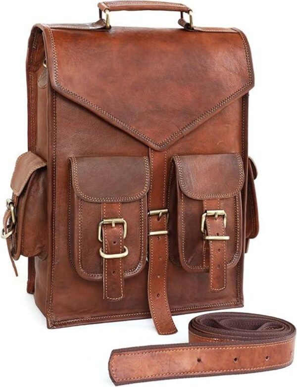Brown Vintage Leather Backpack Laptop Messenger Bag Rucksack Sling For Men Women (11″ X 15″)