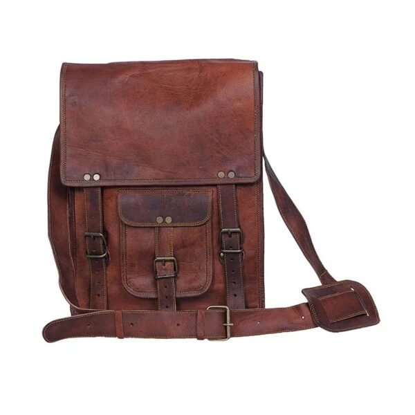 Leather crossbody bag messenger satchel tablet bag 11 inches for men and women (Brown) - Image 3