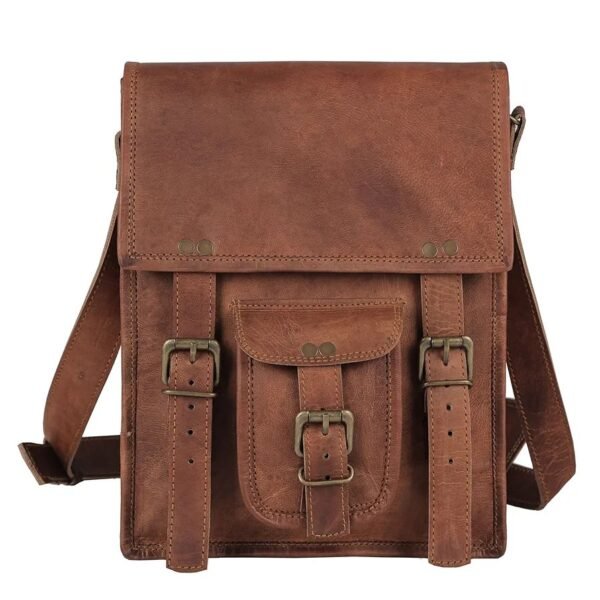 Leather crossbody bag messenger satchel tablet bag 11 inches for men and women (Brown) - Image 2