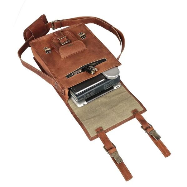 Leather crossbody bag messenger satchel tablet bag 11 inches for men and women (Brown) - Image 4
