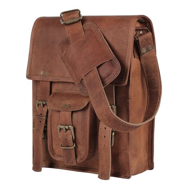 Leather crossbody bag messenger satchel tablet bag 11 inches for men and women (Brown) - Image 7