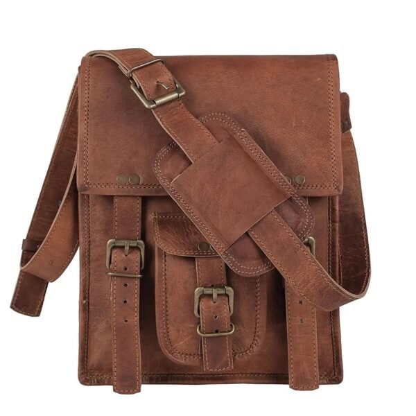 Leather crossbody bag messenger satchel tablet bag 11 inches for men and women (Brown) - Image 9