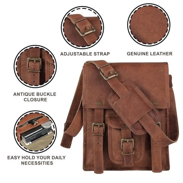 Leather crossbody bag messenger satchel tablet bag 11 inches for men and women (Brown) - Image 10