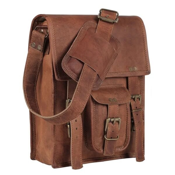 Leather crossbody bag messenger satchel tablet bag 11 inches for men and women (Brown) - Image 8