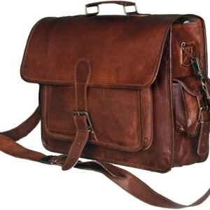 Retro Buffalo Hunter Leather 16-Inch Laptop Messenger Bag: The Classic Office and College Briefcase (Brown)